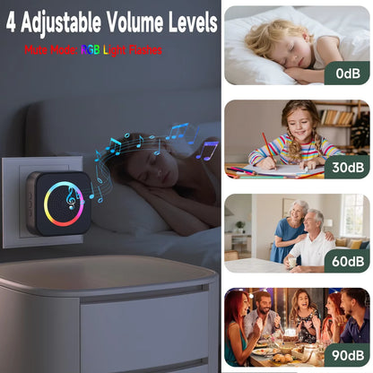 LUNZO Self Powered Wireless Doorbell 2026 350M Long Range Colorful Light No Battery IP44 Waterproof Smart Door Bell Chime
