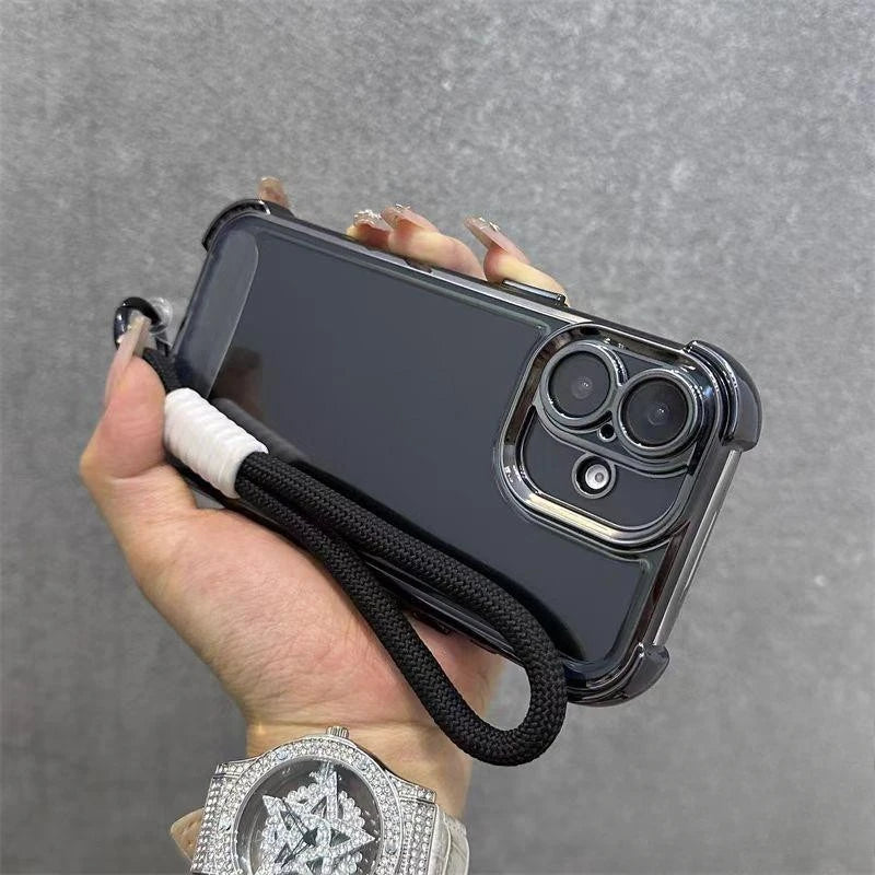 For Vivo S50 S30 Pro mini Y500 Pro Y50 Y31 2025 Y300 GT Y21D VivoY500 Plating Frame Casing With Strap Rope Shockproof Back Cover