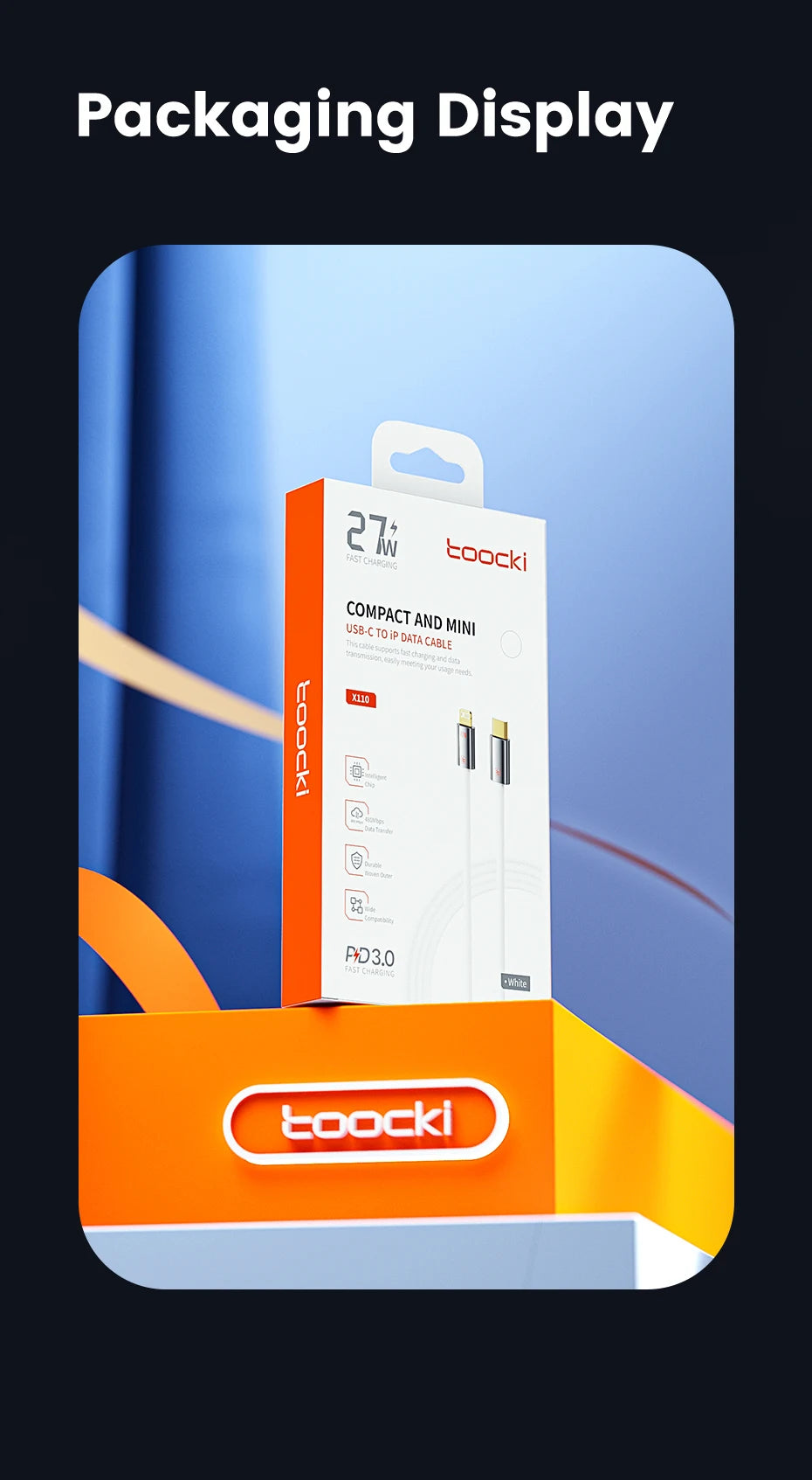 Toocki 27W USB C to Lightning Fast Charging Cable for iPhone 14 13 12 Pro Max Xs 2.4A USB A to iP Zinc Alloy Data Cable for iPad