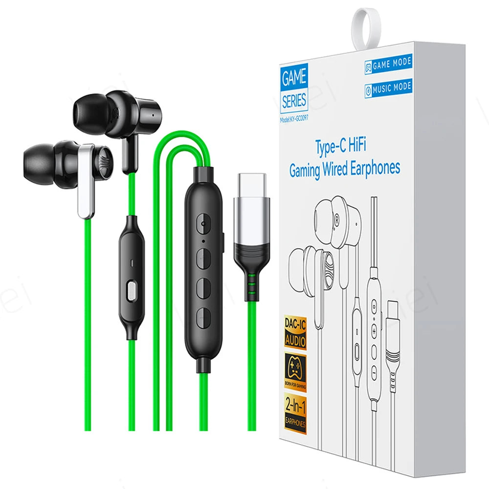 Gaming & Music HIFI Headphones for Samsung iPhone USB C Earphones Wired Type C Earbuds with One-key MIC Mute Volume Control
