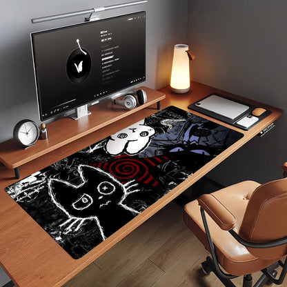 Cute Cartoon Creepy Cat Mouse Pad Non-slip Leather Gamer Balance Computer Mat Decoracion Deskmat Laptop Office Large Mouse Pad