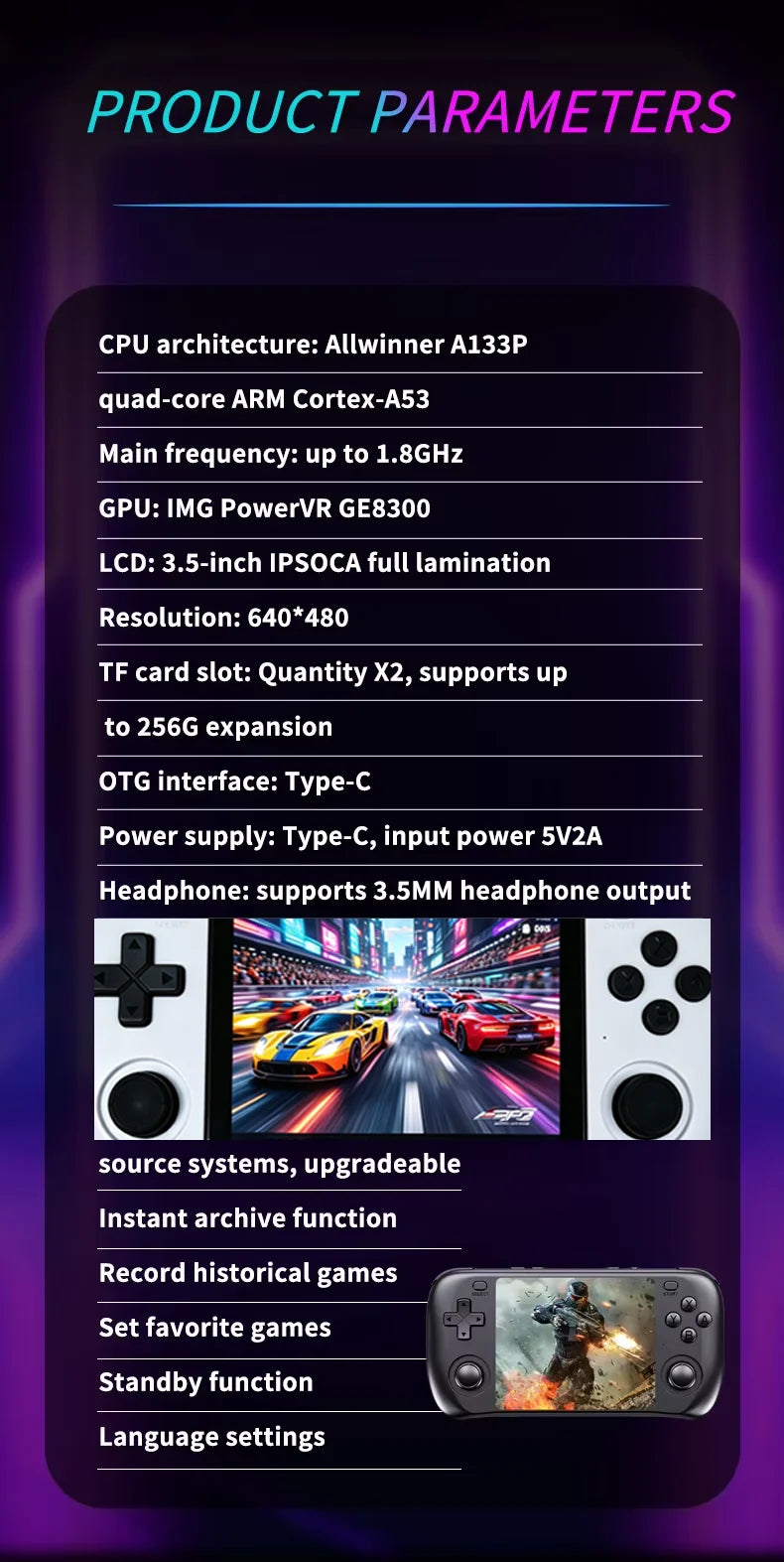 SMARTDUDE H36S Retro Handheld Game Console with 3.5-inch IPS Screen Batocera System 64GB/128GB Portable Gaming Device