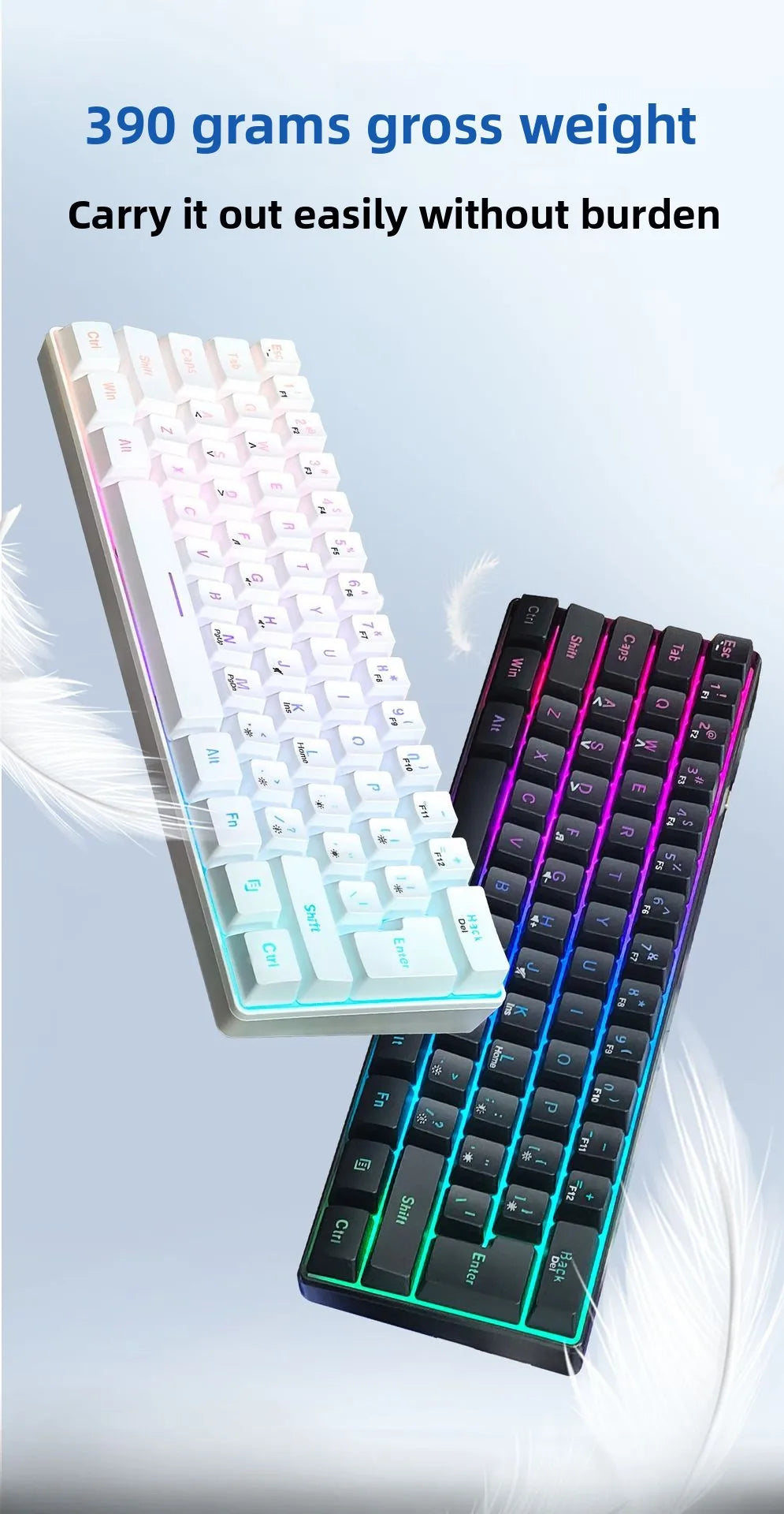 Teclado RGB Gamer 60% Keyboard Ergonomic Mini PC White Computer Keyboard Portable Backlit USB Wired Black Clavier Ordinateur