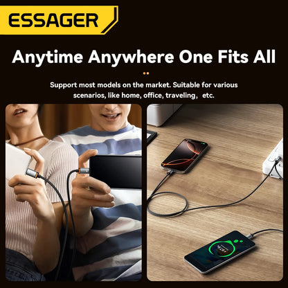 Essager 2 in 1 USB Cable 7A Charger Cable for iPhone 15 16 USB A To Type C to Lighting Cable for Macbook Samsung Xiaomi Huawei