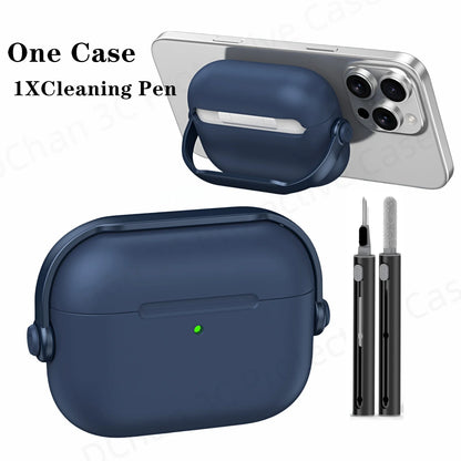 For AirPod Pro3 Case With Lock Shockproof Protective Cover with Cleaner Kit For Airpod 4 Case For AirPods Pro 3 Phone Stand Case