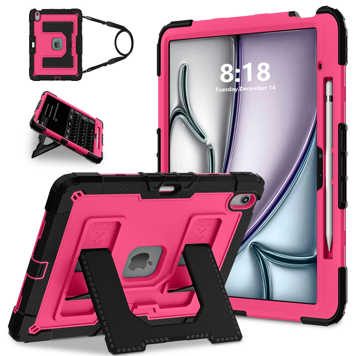 Heavy Duty Shockproof Case for iPad Air 13 11 M4/3/2 Air 4 5 Mini 6 A17 Pro Rugged Protective Cover with Pen Holder/Kickstand