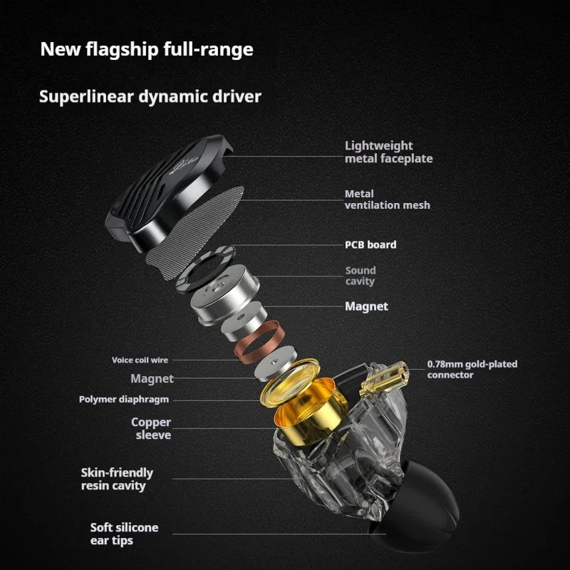 GK-KUNTEN Wired Earphones Flagship Single Motion In Ear Heavy Bass Fever HIFI High Quality Earphones