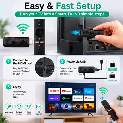 4K 8K UHD R3+ Streaming TV Stick Android 16, 8GB+128GB Storage WiFi6 Bluetooth 5.0 Built-in Google Assistant