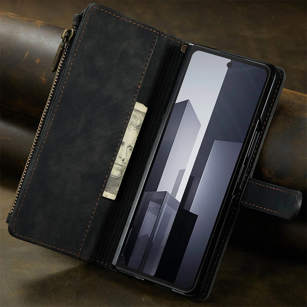 Leather Case for Samsung Galaxy Z Fold 8 7 6 Fold 5 4 3 Flip Purse Book Coque Retro Wallet Vintage Card Slots S-pen Holder