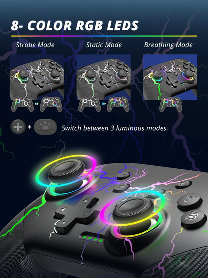 DATA FROG Wireless Controller For Switch OLED Console Pro Gamepad with Rechargeable Battery Programmable Turbo RGB Light