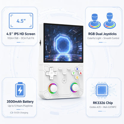 R36 Ultra X Open Source Portable Game Device 4.5 Inch Full‑Laminated IPS Screen Quad‑Core Processor RGB Light Joystick Vibration