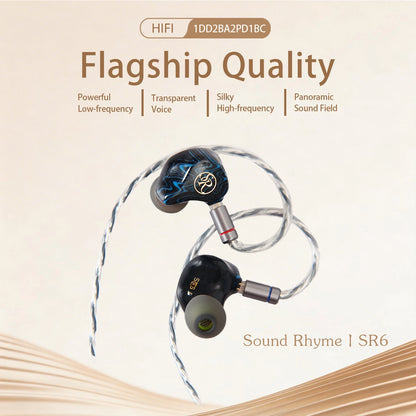 Sound Rhyme SR6 1DD + 2BA + 2PD+ 1BC Driver Multi-Driver In-Ear Monitor Hybrid Driver Wired Earphones with 2in1 Switchable cable