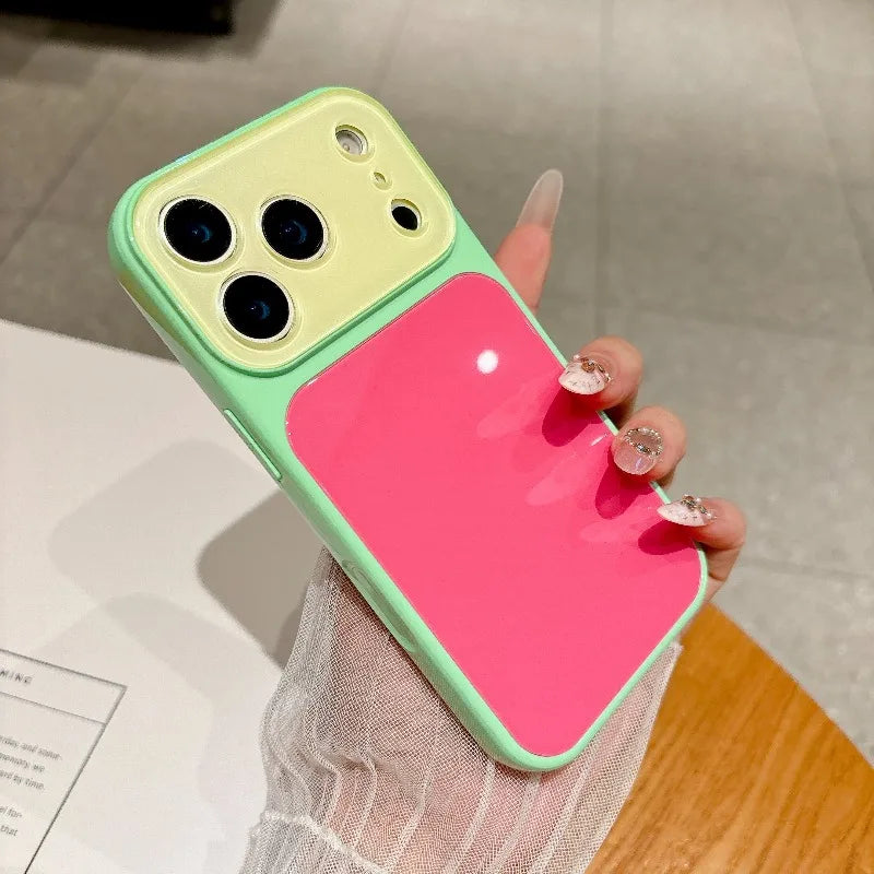 Fashion Dopamine Color-Block Phone Case for IPhone 18 Pro Max 17 16 15 14 Pro Max Candy-Color Glass Back Shockproof Phone Case
