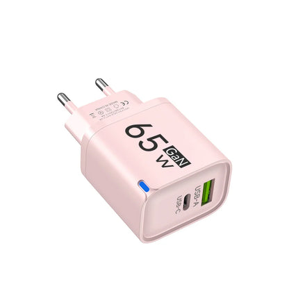 GaN 65W USB Type C Fast Charger 2 in 1 Portable Phone Wall Charger Quick Charge EU US UK Plug For iPhone Samsung Xiaomi Huawei