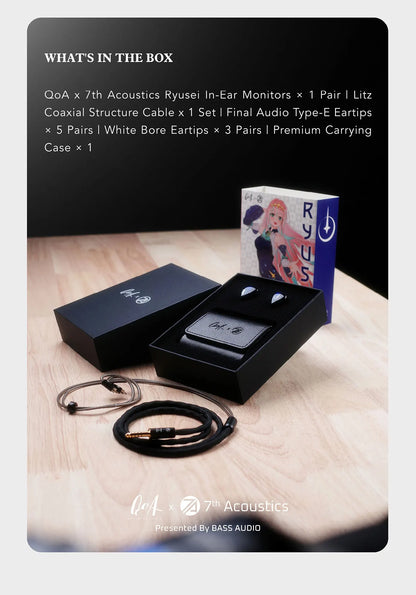 New QoA X 7th Acoustics Ryusei Headphone Single Nano Gold Plated Dynamic Driver In Ear Earphones With HiFi Earbuds Cable Plug