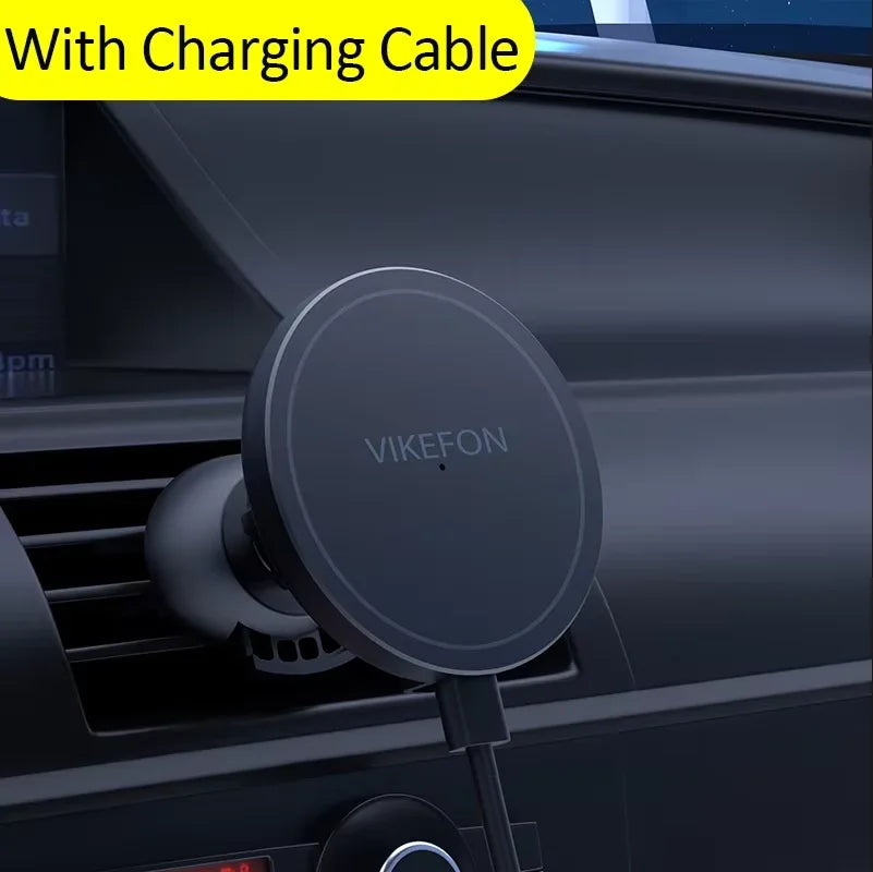 VIKEFON Magnetic Car Wireless Charger + Ring For iPhone 12 13 14 15 Pro Max Air Vent Car Phone Holder Stand Fast Car Charging