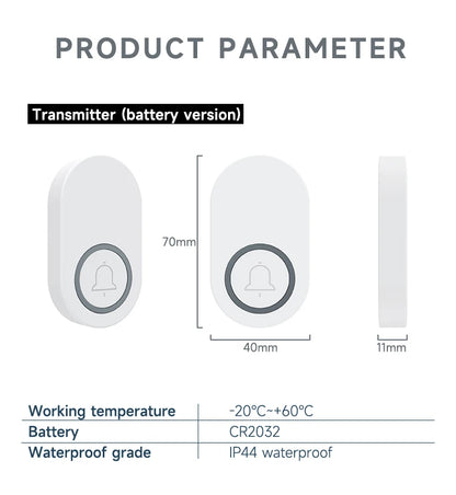 Newest Household High Volume Self Powered Wireless Doorbell US/EU/UK Plug Battery Free 60 Songs Waterproof Kinetic Door Bell