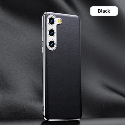 Genuine Cowhide Leather Phone Case for Samsung Galaxy S25 S24 S23 Ultra S22 Plus S21 Note 20 Plating Shockproof Protector Cover