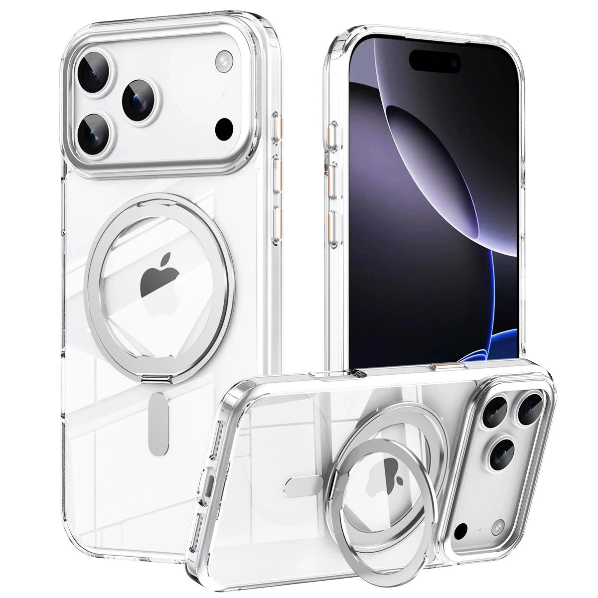 For iPhone 18 17 16 Pro Max Metal Ring Magnetic Case Rotation Stand Foldable Luxury Cover For iPhone 17 Pro Max Case