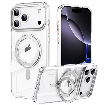 For iPhone 18 17 16 Pro Max Metal Ring Magnetic Case Rotation Stand Foldable Luxury Cover For iPhone 17 Pro Max Case