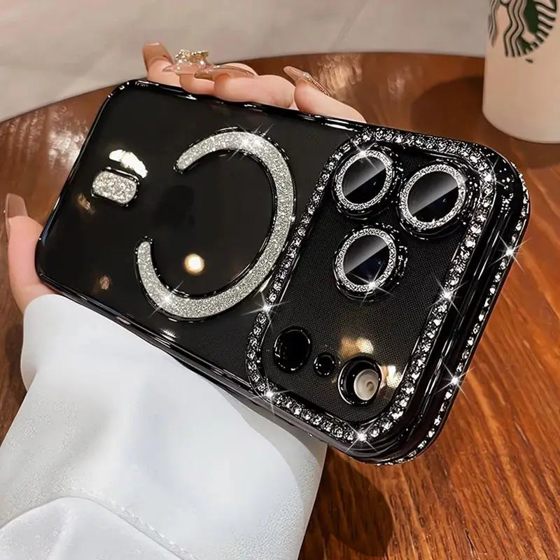 Luxury Soft Magnetic Wireless Charging for Magsafe Case For iPhone 18 17 16 15 14 13 12 Pro Max 16 Plus 18 Bling Diamond Cover
