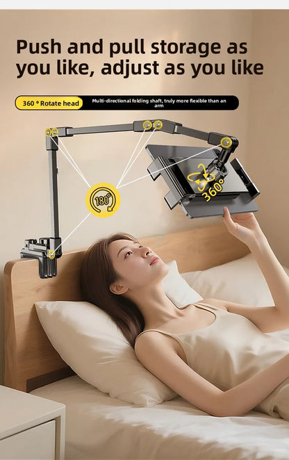 All-metal cantilever lazy overhead phone holder for desktop live streaming, bedside adjustable tablet for iPad bracket