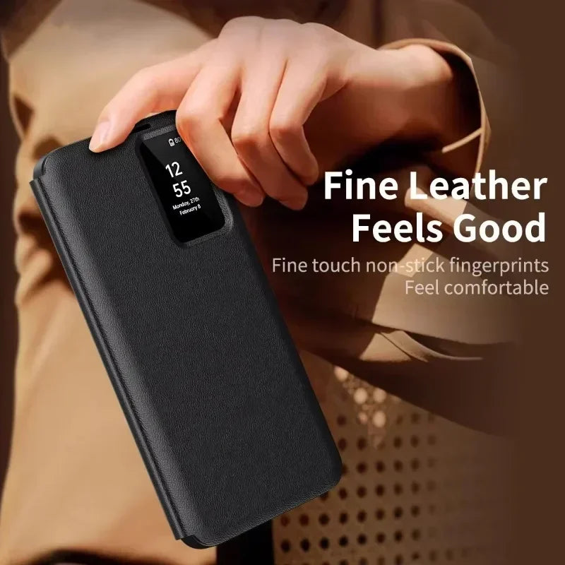 Original Business S-view Leather Flip Case For Samsung S25 S24 S23 S22 Plus Ultra LED Display Windows Card Pockets Protect Cover