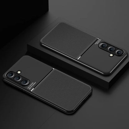 Car Magnetic Holder Leather Plate Phone Case for Samsung Galaxy S25 S22 S23 S24 Ultra Plus Edge S21 S20 FE 5G Soft Back Cover