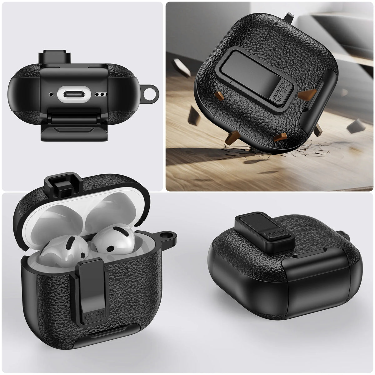 2025 New For AirPods 4 Case Latch wireless Bluetooth earphone Accessories Cover dermatoglyph Mobile phone holder switch Cases 3D