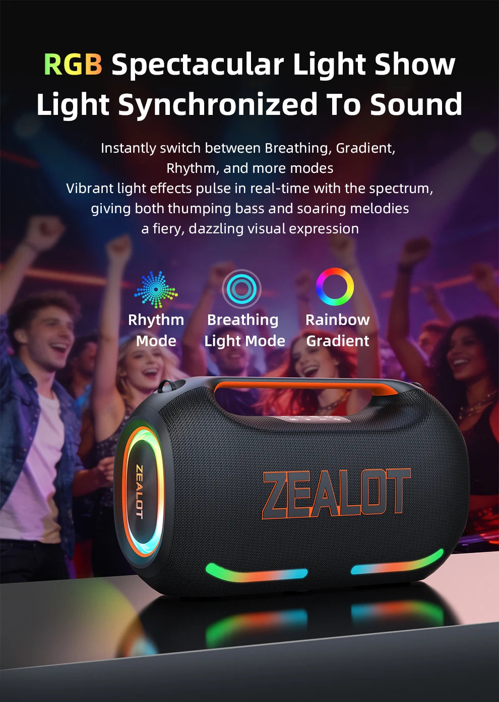 ZEALOT ZE41 250W Bluetooth Subwoofer | 48000mAh Long-Lasting Battery, RGB Lights, OTG Recording, Smart APP Control