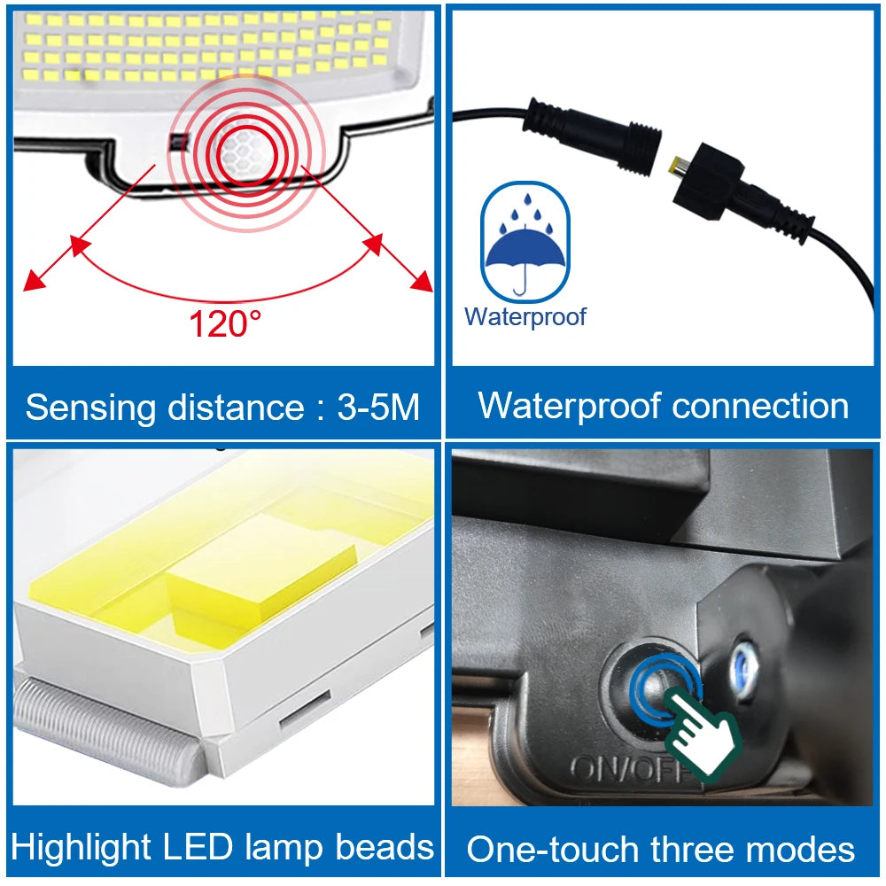236/366LED Solar Motion Sensor Lights Outdoor Waterproof Solar Floodlight Wall Light 3  Mode Solar Security Lights Garden Yard P