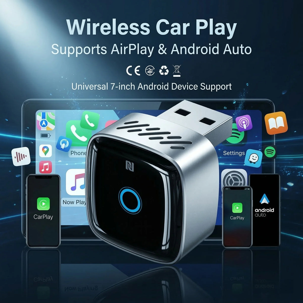 DRNVIYNC 2026 Wireless CarPlay Adapter 2-in-1 Wired to Wireless Dongle for Apple & Android Auto Plug and Play Universal Car Accessory
