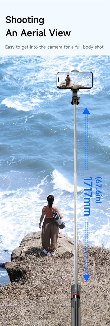 FANGTUOSI Selfie Stick Tripod with Bluetooth Remote, 6-Section Extendable Pole, 360° Rotation, Fill Light Option, for Phone Vlog