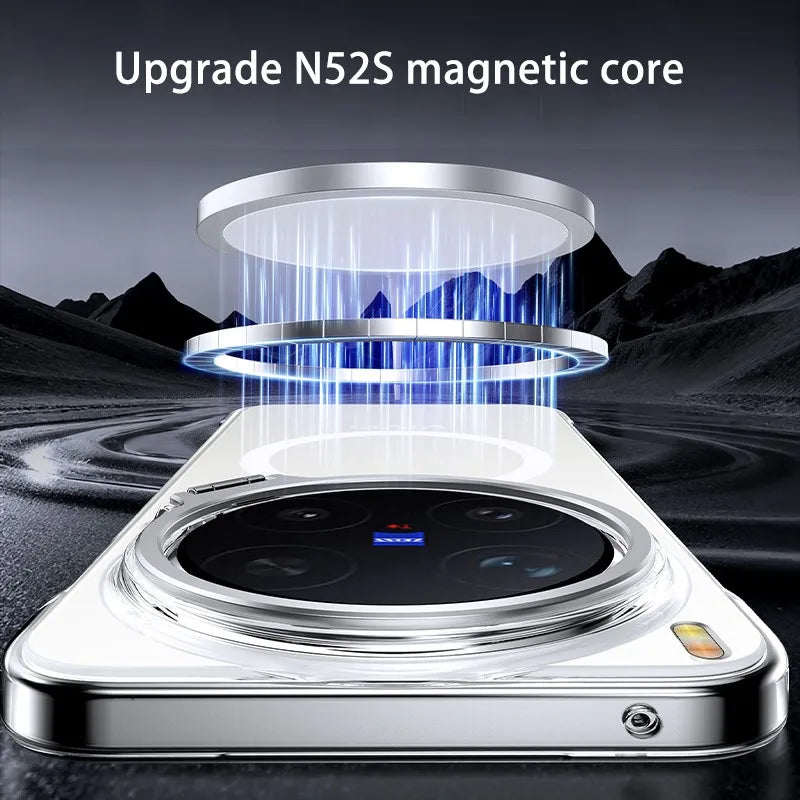Acrylic Slim Frameless Transparent Case For Magsafe VIVO X300S X300 Pro Ultra Wireless Charging Lens Metal Stand Holder Cover