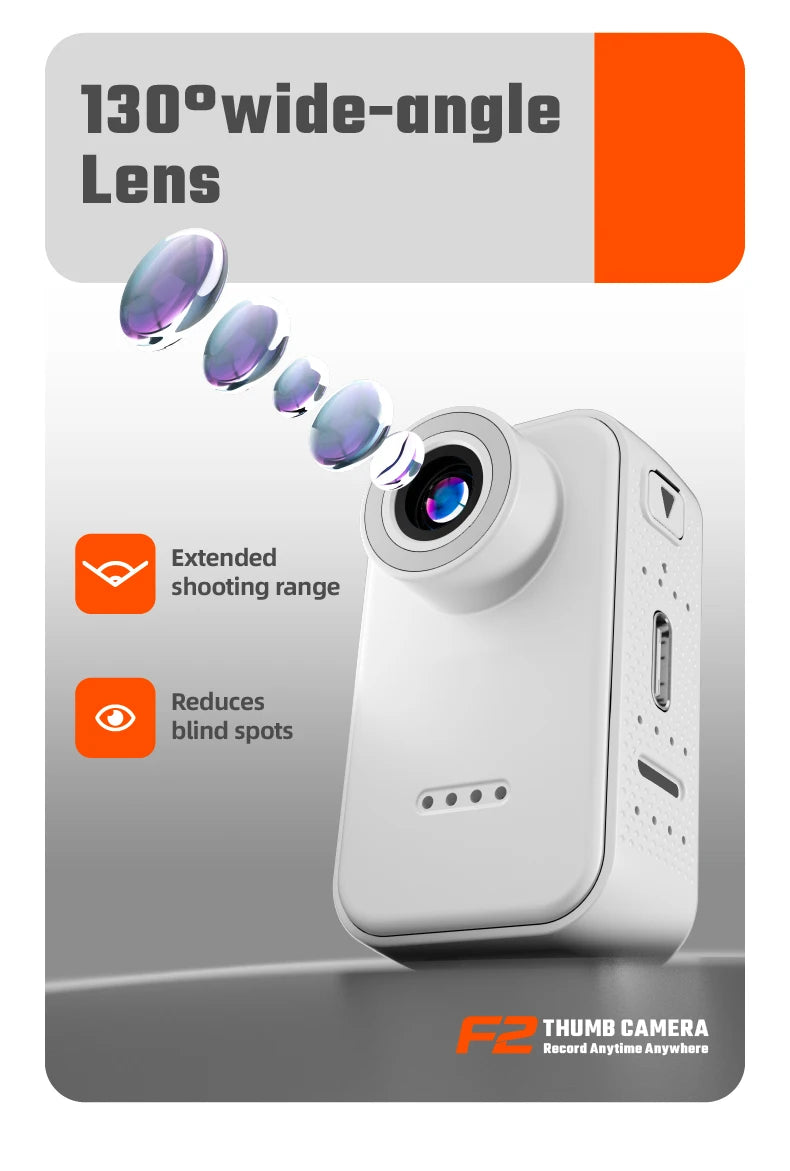 F2 Thumb Camera 1080P HD 130 Degree Wide Angle Mini Camera With IPS Screen 25g Portable Pocket Camera For Daily Recording Life