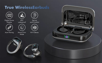TWS Sports Earbuds Bluetooth 6.0 HIFI Bass Wireless Headphones LED Button Handsfree Earphone Noise Cancelling Waterproof Headset