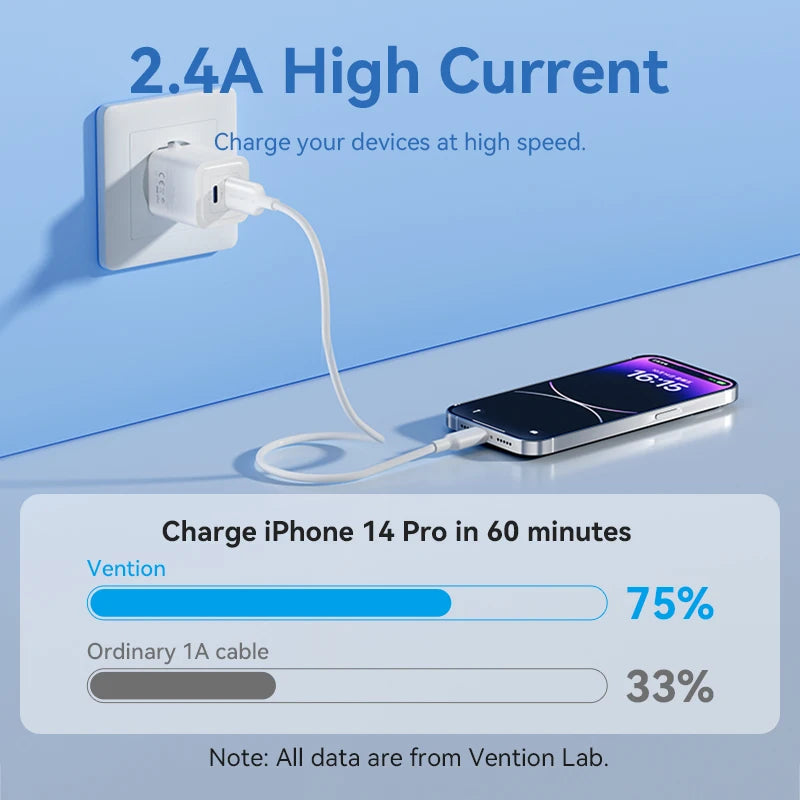Vention Lightning Cable 2.4A for iPhone 14 13 12 11 8 Pro Max 2.4A USB A to Lightning Fast Charge Cord for iPad Phone Data Cable