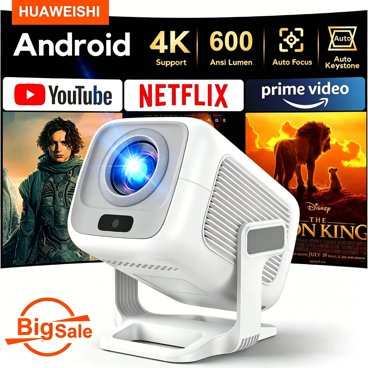 2026 Huaweishi X3 Plus Projector Android 4K Native Portable 1080P Auto Focus Video Home Cinema Outdoor HD LED HY320 Projetor