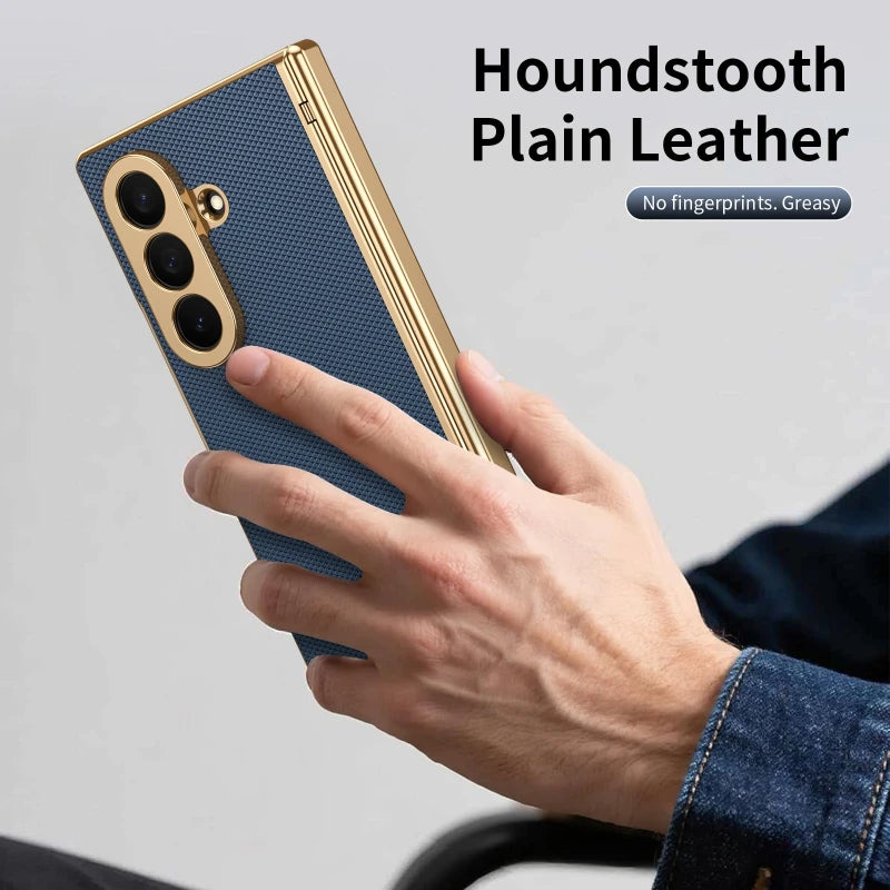 Magnetic Hinge Protection Free Folding Case For Samsung Galaxy Z Flip Fold 8 Ultra 7 6 5 4 3 Electroplated Plain Leather Cover