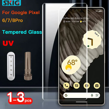 1-3PCS UV Tempered Glass For Google 8 7 6 Pro Full Cover Glue Curing For Pixel 8Pro Screen Protector