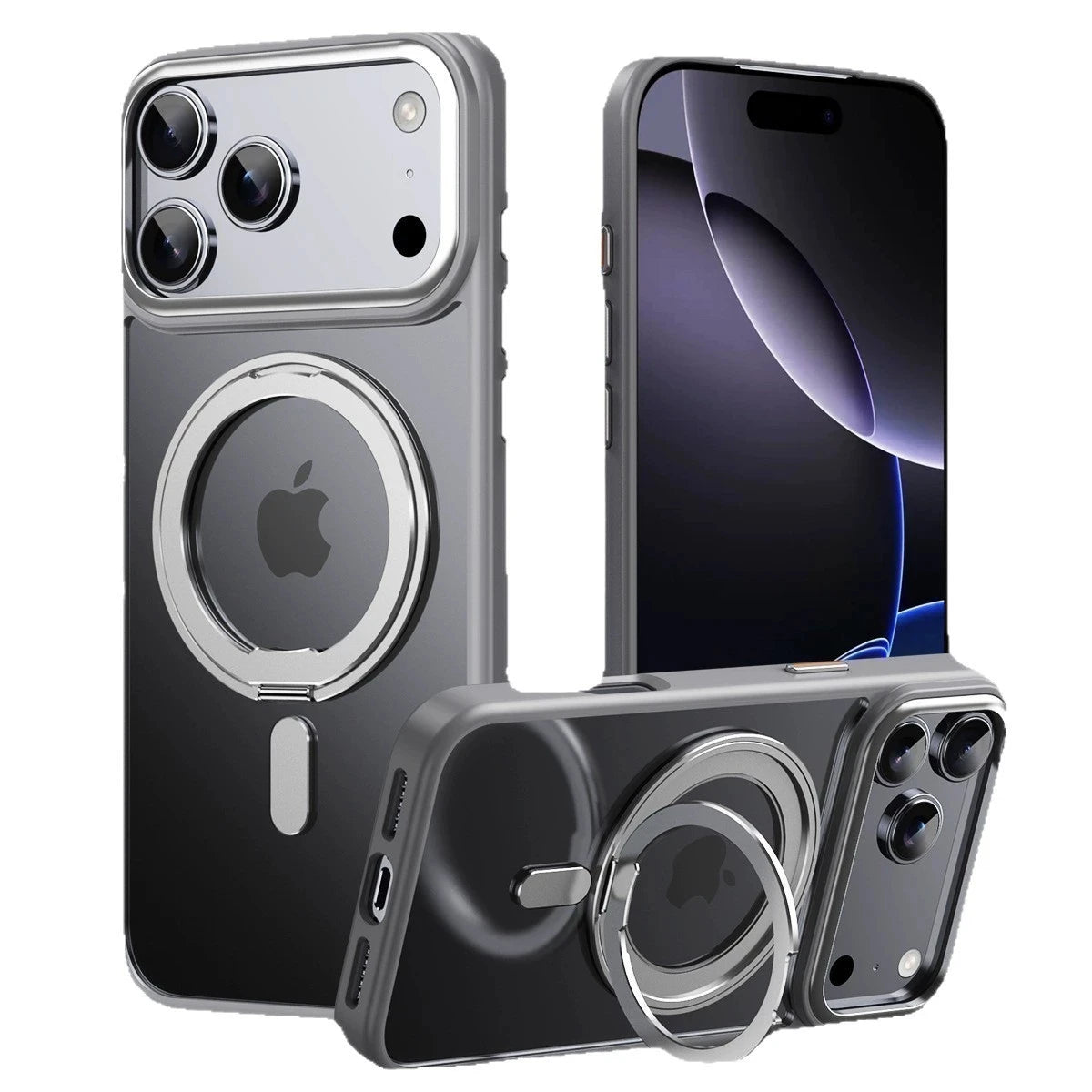 For iPhone 18 17 16 Pro Max Metal Ring Magnetic Case Rotation Stand Foldable Luxury Cover For iPhone 17 Pro Max Case
