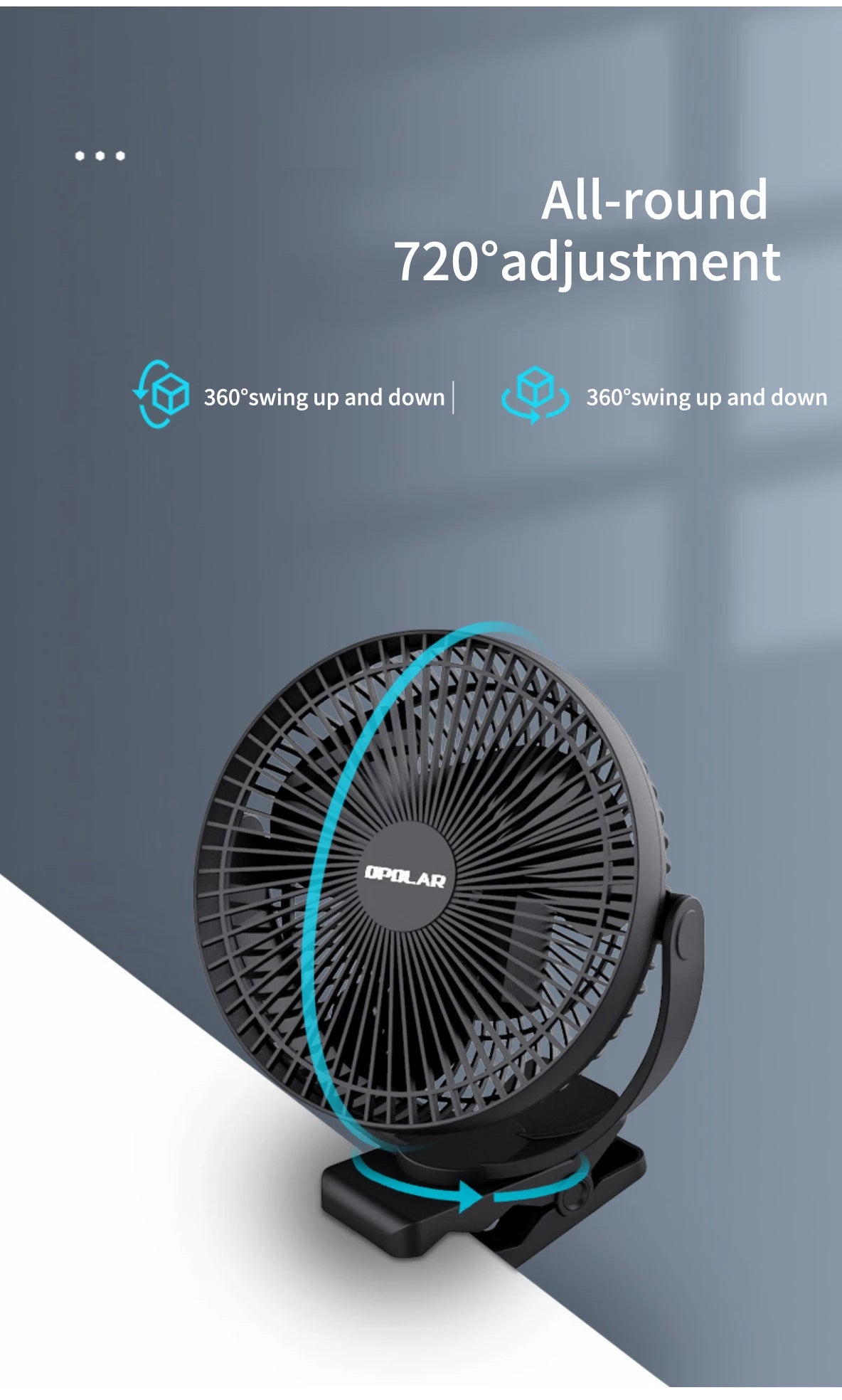 OPOLAR Rechargeable 8inch Clip Fan Strong Silent Wind Mini USB Fan Sturdy Clamp for Baby Stroller Camping Home Outdoor 10,000mAh