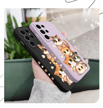 Cute Soft Cat Phone Case For Samsung Galaxy S25 S24 S23 S22 S21 S20 S10 S10E Ultra Plus FE Note 20 Ultra Plus Cover