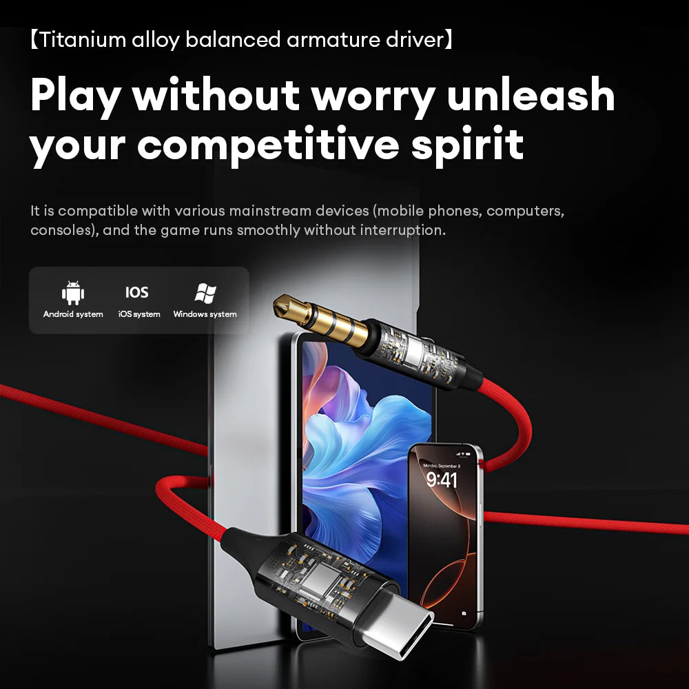 NEW Lenovo Y108 Wired Earphones Semi-In-Ear E-Sports Headphones 3.5mm Type-C Noise Reduction Stereo Music Earbuds 1.25M with Mic