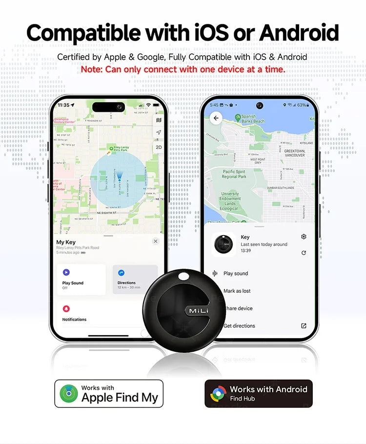 Dual System MiLi MiTag Smart Location Tag Bluetooth GPS Tracker Locator Keys Finder Works With Apple Find My & Google Find Hub