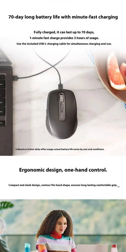 Logitech MX Anywhere 3S Wireless Ergonomic Mouse, 8000 DPI Darkfield, MagSpeed, Logitech Flow, 10m Range, USB-C, Multi-Device