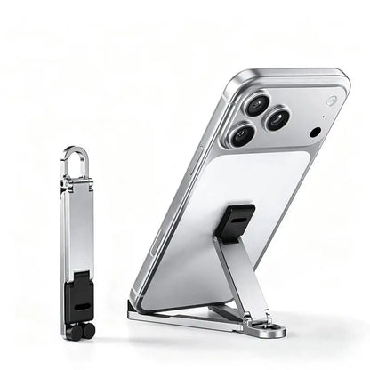 (.) Mini Foldable Keychain Phone Stand Multi-Angle Adjustable Lightweight Hands-Free Cell Phone Holder For Travel Desk