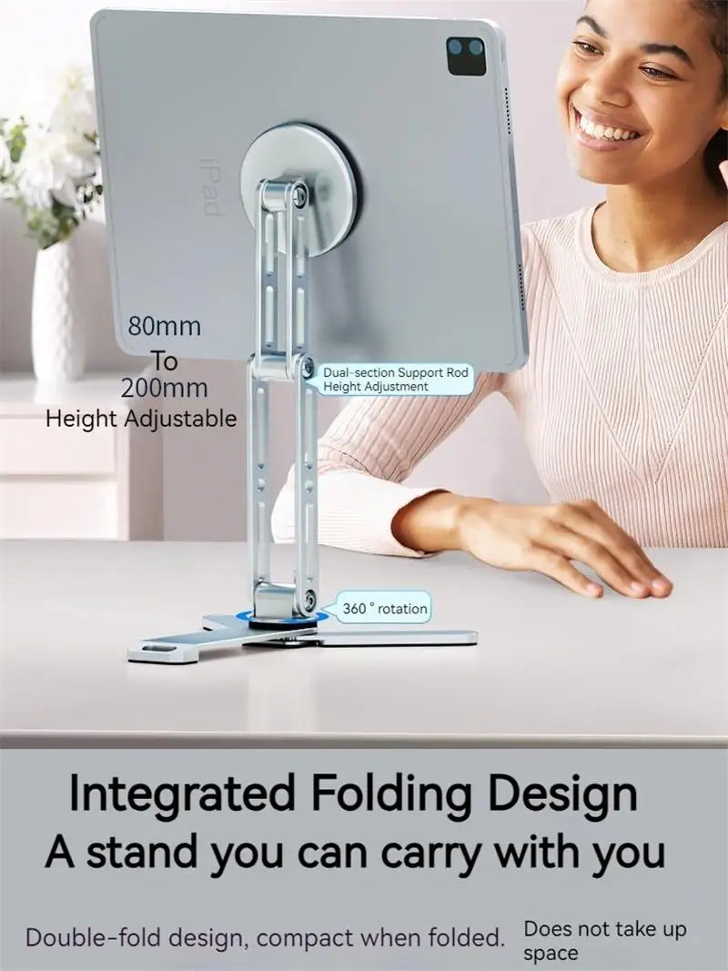 2-in-1 Alloy Magnetic Phone Stand, Foldable 360 Rotation, Handheld & Desktop Dual Use, Universal Compatible with Phone & Tablet