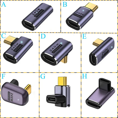 USB 4.0 PD 240W 8K 60Hz Charger Connector for Macbook 40Gbps High Speed USB C OTG U-Shape Straight Angle Male to Female Adapter