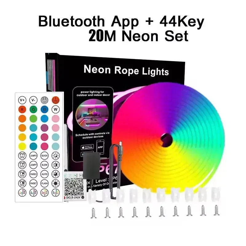 24V Neon Rgb Led Strip Light Remote Control Waterproof Outdoor 5M 10M 15M 20 Meter 30M Led Flexible Neon Rope Ribbon Tape Band